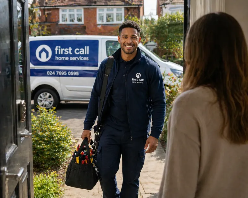 First Call Home Services engineer arriving at a customer home in Coventry