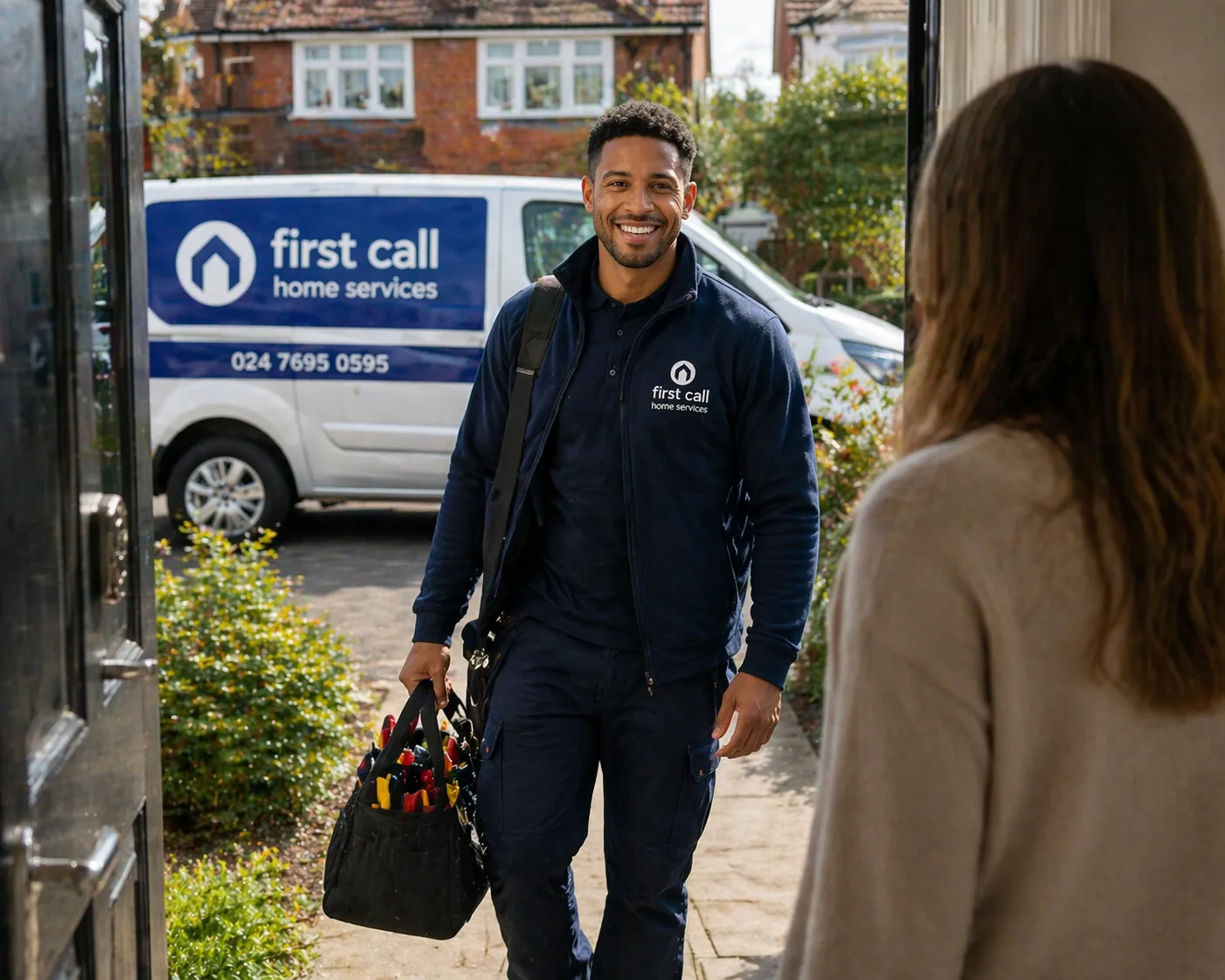 First Call Home Services engineer arriving for a boiler service in Coventry